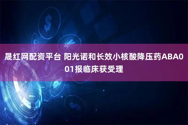 晟红网配资平台 阳光诺和长效小核酸降压药ABA001报临床获受理